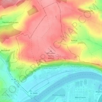 Topografische kaart Winzerer Höhe, hoogte, reliëf