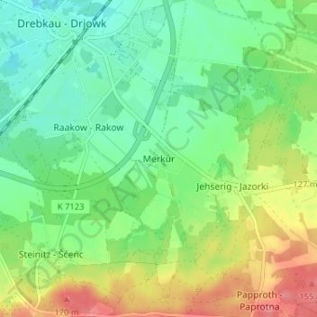 Topografische kaart Merkur, hoogte, reliëf