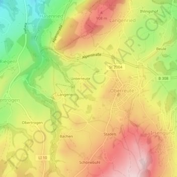 Topografische kaart Brühl, hoogte, reliëf
