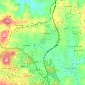Topografische kaart Brejos, hoogte, reliëf