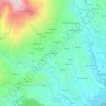 Topografische kaart Sant'Eurosia, hoogte, reliëf