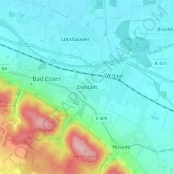 Topografische kaart Eielstädt, hoogte, reliëf