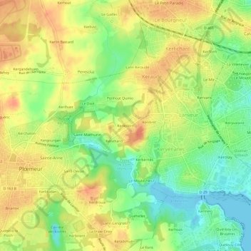 Topografische kaart Kerledern, hoogte, reliëf