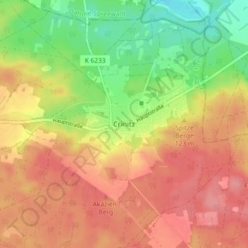 Topografische kaart Crinitz, hoogte, reliëf