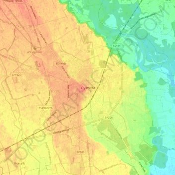 Topografische kaart Vigevano, hoogte, reliëf