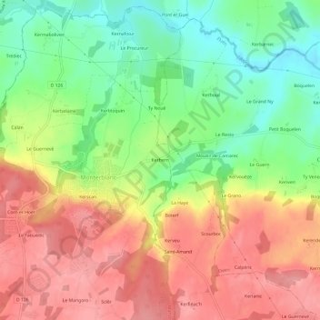 Topografische kaart Kerhern, hoogte, reliëf