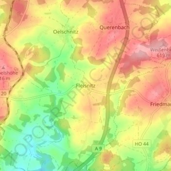Topografische kaart Fleisnitz, hoogte, reliëf