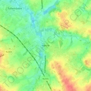 Topografische kaart Hérinnes, hoogte, reliëf