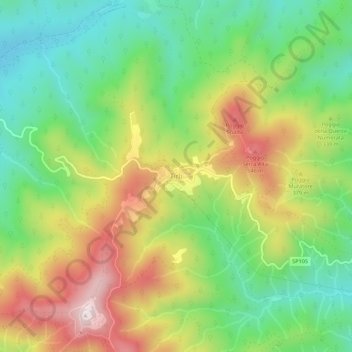 Topografische kaart Tirli, hoogte, reliëf