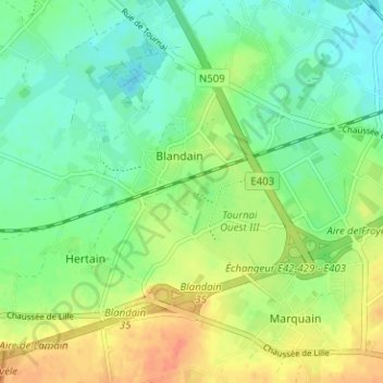Topografische kaart Touquet, hoogte, reliëf