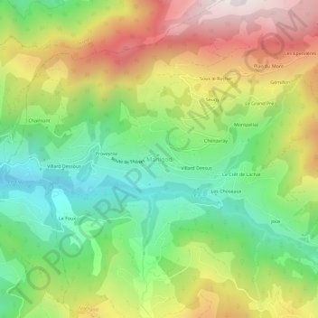 Topografische kaart Manigod, hoogte, reliëf