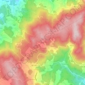 Topografische kaart Falcão, hoogte, reliëf