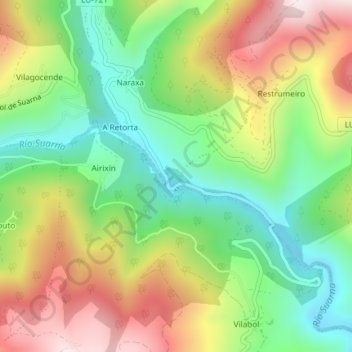 Topografische kaart Suarna, hoogte, reliëf