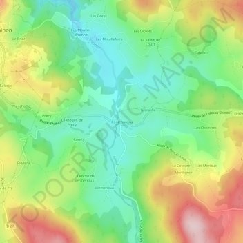 Topografische kaart Pontchareau, hoogte, reliëf