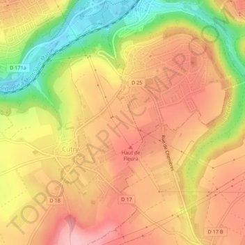 Topografische kaart Etuis Champs, hoogte, reliëf