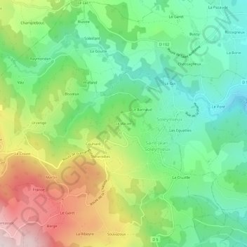 Topografische kaart Le Vorzet, hoogte, reliëf