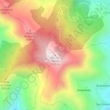 Topografische kaart Sessa Cilento, hoogte, reliëf