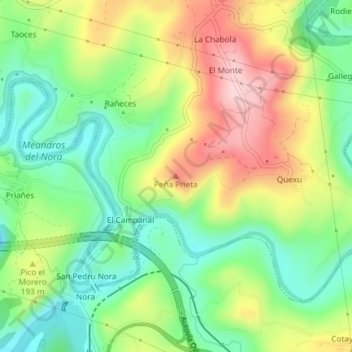 Topografische kaart Peña Prieta, hoogte, reliëf