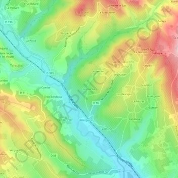 Topografische kaart La Combe, hoogte, reliëf