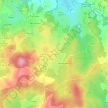 Topografische kaart Les Landes, hoogte, reliëf