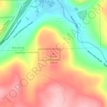 Topografische kaart South Mountain, hoogte, reliëf