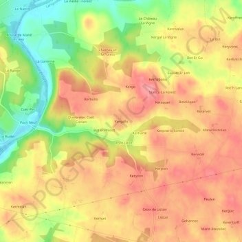 Topografische kaart Kergallo, hoogte, reliëf