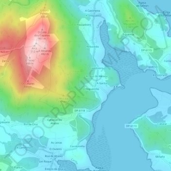 Topografische kaart A Felgueira, hoogte, reliëf