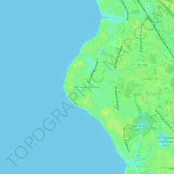 Topografische kaart Miramar Terrace, hoogte, reliëf