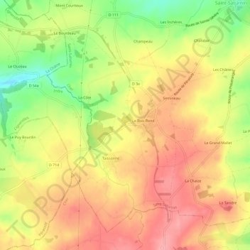 Topografische kaart Chevelu, hoogte, reliëf