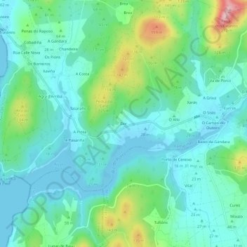 Topografische kaart Dor, hoogte, reliëf