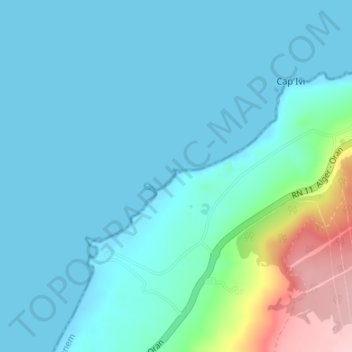 Topografische kaart Plage Zina Beach, hoogte, reliëf