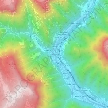 Topografische kaart Valstagna, hoogte, reliëf