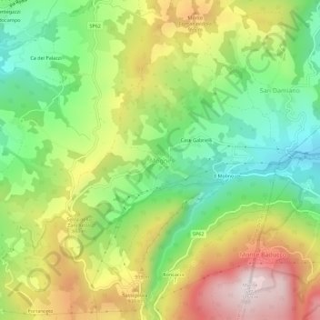 Topografische kaart Mogne, hoogte, reliëf