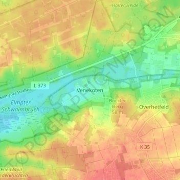 Topografische kaart Venekoten, hoogte, reliëf