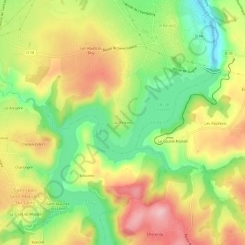 Topografische kaart Le Perron, hoogte, reliëf