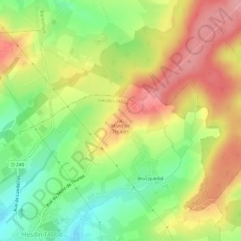 Topografische kaart Mont de Thunes, hoogte, reliëf