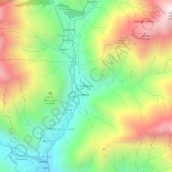 Topografische kaart Scandosio, hoogte, reliëf