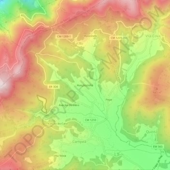 Topografische kaart Aveçãozinho, hoogte, reliëf