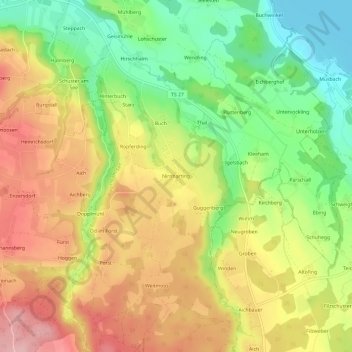 Topografische kaart Nirnharting, hoogte, reliëf