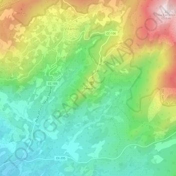 Topografische kaart Trevejo, hoogte, reliëf