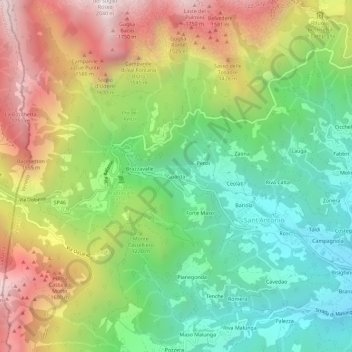 Topografische kaart Guarda, hoogte, reliëf