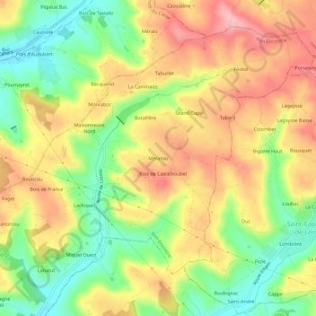 Topografische kaart Mératou, hoogte, reliëf