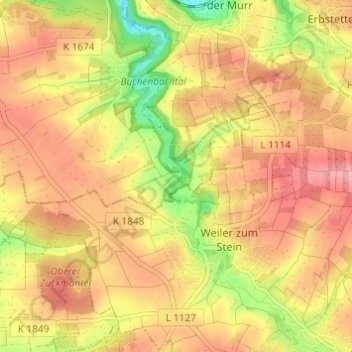 Topografische kaart Steinächle, hoogte, reliëf
