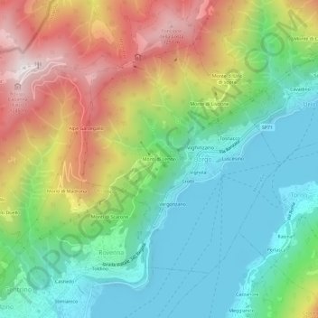 Topografische kaart Monti di Lenno, hoogte, reliëf