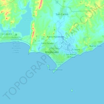 Topografische kaart Maldonado, hoogte, reliëf