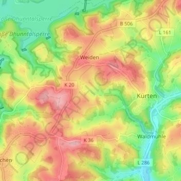 Topografische kaart Kalsbach, hoogte, reliëf