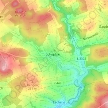 Topografische kaart Schupbach, hoogte, reliëf