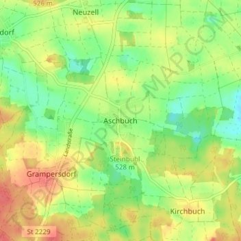 Topografische kaart Aschbuch, hoogte, reliëf
