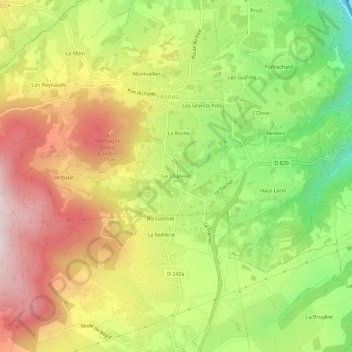 Topografische kaart Le Châtelet, hoogte, reliëf