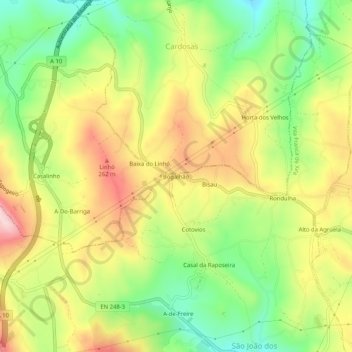 Topografische kaart Bogalhão, hoogte, reliëf
